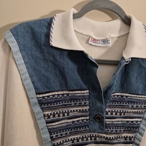 Blue and White Patterned Polo Shirt